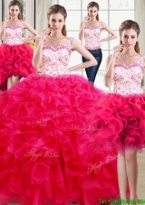 Modest Straps Laced Bodice and Beaded Top Removable Quinceanera Dresses in Organza