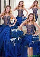Elegant Beaded and Bubble Applique Detachable Quinceanera Gowns in Royal Blue