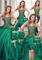 Classical Applique Dark Green Removable Quinceanera Dresses with Beading and Pick Ups
