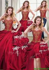 Exclusive Applique and Bubble Detachable Sweet 15 Dresses in Wine Red