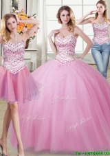 Top Seller Sweetheart Beaded Bodice Removable Quinceanera Gowns in Rose Pink