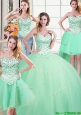 Best Selling Tulle Sweetheart Apple Green Detachable Quinceanera Dresses with Beading