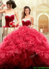 2017 Puffy Skirt Sweetheart Beaded Top and Ruffled Quinceanera Gown in Red