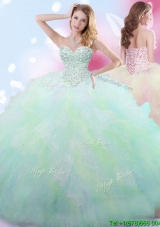 2017 Luxurious Beaded and Ruffled Tulle Quinceanera Dress in Rainbow