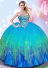 2017 Popular Rainbow Tulle Big Puffy Quinceanera Dress with Beading