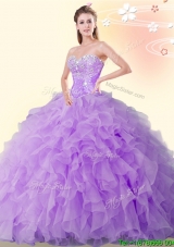 2016 Perfect Eggplant Purple Organza Quinceanera Dress with Beading and Ruffles