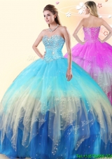2017 Affordable Rainbow Big Puffy Tulle Quinceanera Dress with Beading