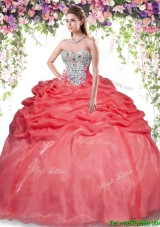 Romantic Red Organza Quinceanera Dress with Pick Ups and Beading