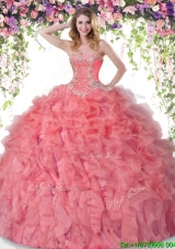 2017 Unique Coral Red Quinceanera Dress with Beading and Ruffles for Summer