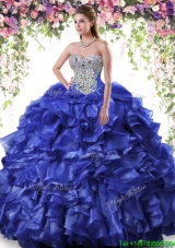 2017 Exclusive Beaded and Ruffled Royal Blue Quinceanera Dress in Organza