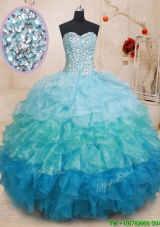 Pretty Visible Boning Beaded Bodice and Ruffled Quinceanera Dress in Gradient Color