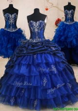 Three for One Organza and Taffeta Ruffled Layers Brush Train Royal Blue Quinceanera Dress