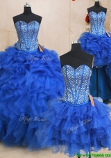 Beautiful Visible Boning Beaded Bodice Quinceanera Dresse with Three Removable Skirts