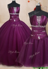 Pretty Puffy Skirt Strapless Dark Purple Detachable Quinceanera Dress with Beading