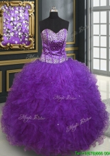 Best Selling Visible Boning Ruffled Quinceanera Dress in Eggplant Purple