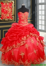Elegant Beaded and Applique Organza Quinceanera Dress with Pick Ups