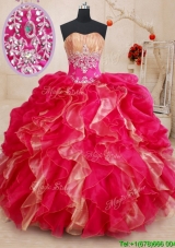 Cheap Ball Gown Beaded and Ruffled Organza Sweet 16 Dress in Two Tone