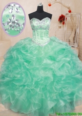 Best Selling Beaded and Ruffled Organza Quinceanera Dress in Apple Green