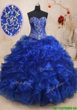 Latest Beaded and Ruffled Royal Blue Quinceanera Dress with Brush Train