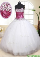Classical Really Puffy Beaded Bodice White Quinceanera Dress in Tulle