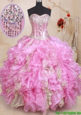 Luxurious Visible Boning Beaded and Ruffled Quinceanera Dress in Organza and Sequins