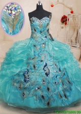 Elegant Big Puffy Beaded Top and Ruffled Organza Quinceanera Dress with Embroidery  260.86