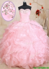 Perfect Really Puffy Baby Pink Quinceanera Dress with Beaded Bust and Ruffles