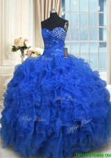 Lovely Ruffled and Beaded Organza Quinceanera Dress in Royal Blue