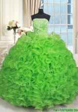 Beautiful Really Puffy Ruffled and Beaded Quinceanera Gown in Spring Green