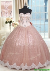 Romantic Beaded Laced and Bowknot Quinceanera Dress in Tulle and Sequins