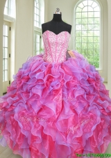 Luxurious Visible Boning Beaded Bodice and Ruffled Two Tone Quinceanera Dress