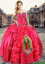 New Style Coral Red Sweet 16 Dress with Appliques and Ruffles