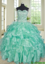 Modern Visible Boning Beaded Bodice and Ruffled Apple Green Quinceanera Dress