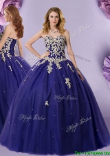Best Selling Beaded Navy Blue Quinceanera Dress in Floor Length