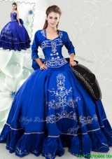 Lovely Embroideried and Bowknot Taffeta Quinceanera Dress in Royal Blue