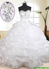 Gorgeous Puffy Skirt Sweetheart White Quinceanera Dress with Beading and Pick Ups