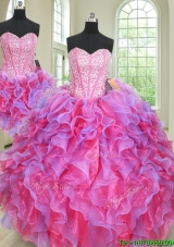 Gorgeous Visible Boning Beaded and Ruffled Detachable Quinceanera Dress in Two Tone