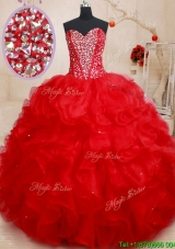 Hot Sale Big Puffy Lace Up Red Quinceanera Dress with Beading and Ruffles