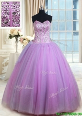 Best Selling Visible Boning Beaded Bodice Lavender Quinceanera Dress in Tulle