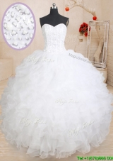 Perfect Visible Boning Beaded Bodice and Ruffled White Quinceanera Dress