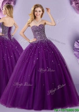 Pretty Puffy Skirt Dark Purple Quinceanera Dress with Beaded Bodice
