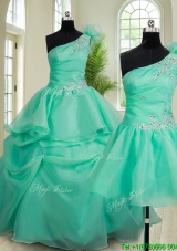 Hot Sale Beaded Handcrafted Flower One Shoulder Detachable Quinceanera Dress in Turquoise