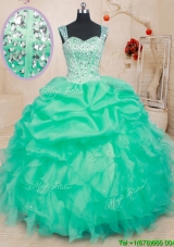 Classical Visible Boning Beaded Bodice and Bubble Straps Sweet 16 Dress with Ruffles