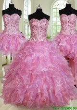 Perfect Visible Boning Beaded Bodice Removable Quinceanera Dress in Two Tone