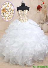 Fashionable Visible Boning White Quinceanera Dress with Beading and Ruffles