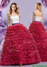 Fashionable Laced Bodice and Ruffled Layers Quinceanera Dress with Brush Train