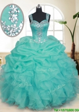 Pretty Beaded and Bubble Turquoise Zipper Up Quinceanera Dress with See Through Back