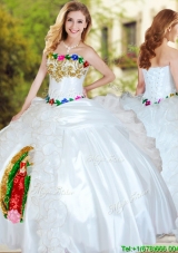 Hot Sale Applique and Ruffled Big Puffy Quinceanera Dress in White