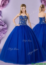 Perfect Puffy Skirt Beaded Bodice Tulle Quinceanera Dress in Royal Blue