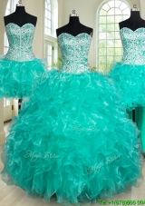 Perfect Visible Boning Beaded Lace Up Removable Quinceanera Dress with Ruffles
